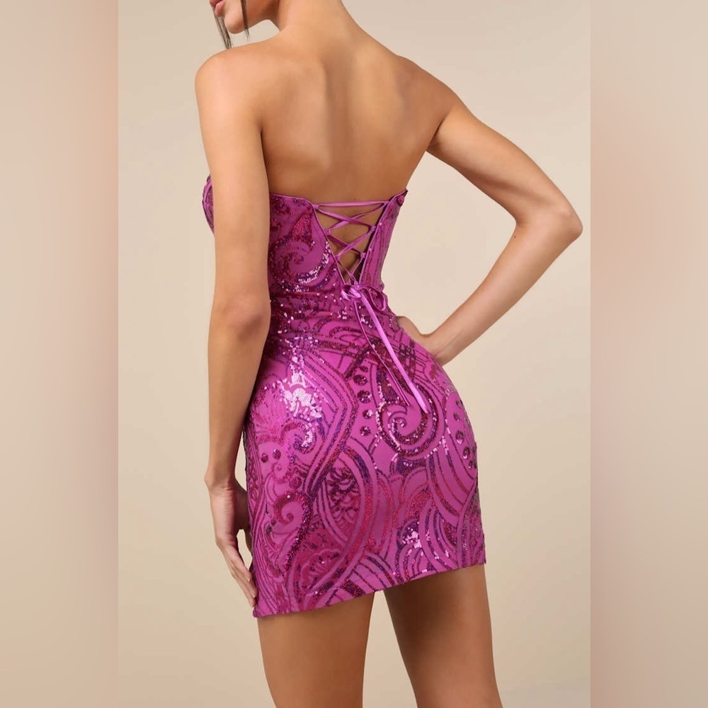 LULU’S GLAMOROUS INTRIGUE SEQUIN STRAPLESS MINI DRESS - Picture 3 of 15